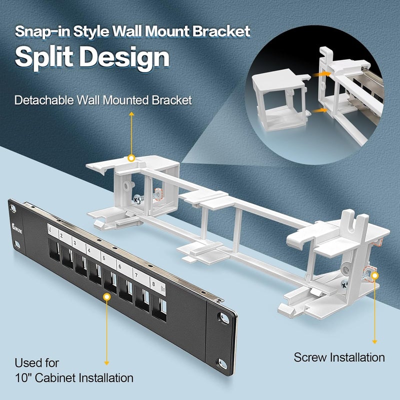 Enmane 8 Port Blank Keystone Patch Panel Wall Mount 10inch with 89D Bracket Ethernet Patch Panel (Blank) - Image 3